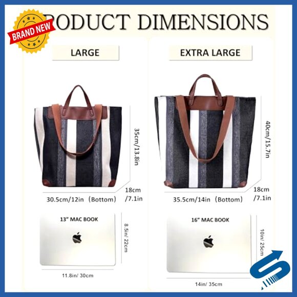 Large Canvas Tote Bag with Laptop Compartment Professional Office Work Bag - Picture 3 of 6